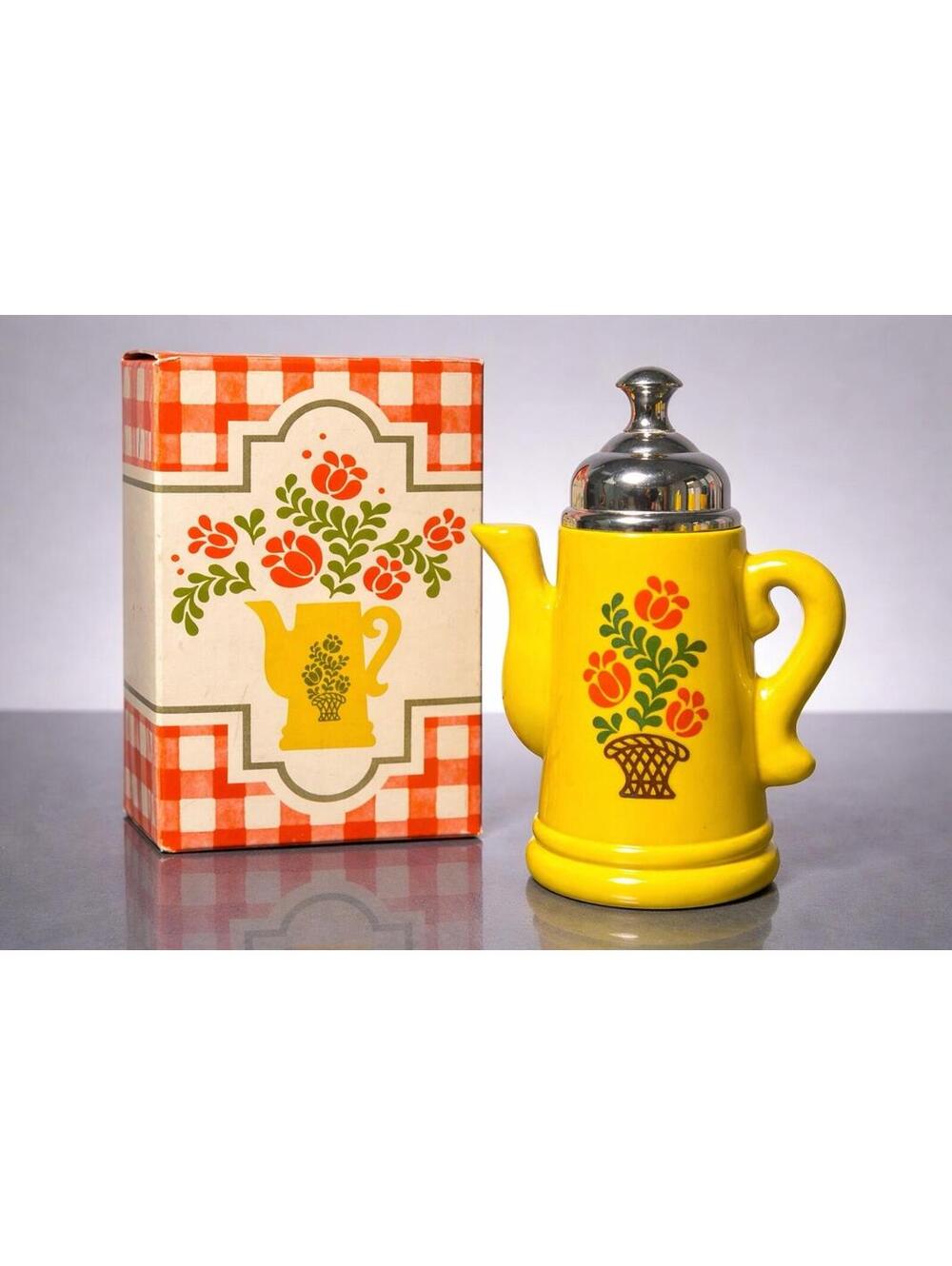 Avon 1970s Koffee Klatch Lilac Foaming Bath Oil Teapot Bottle W/Box, 5.5”